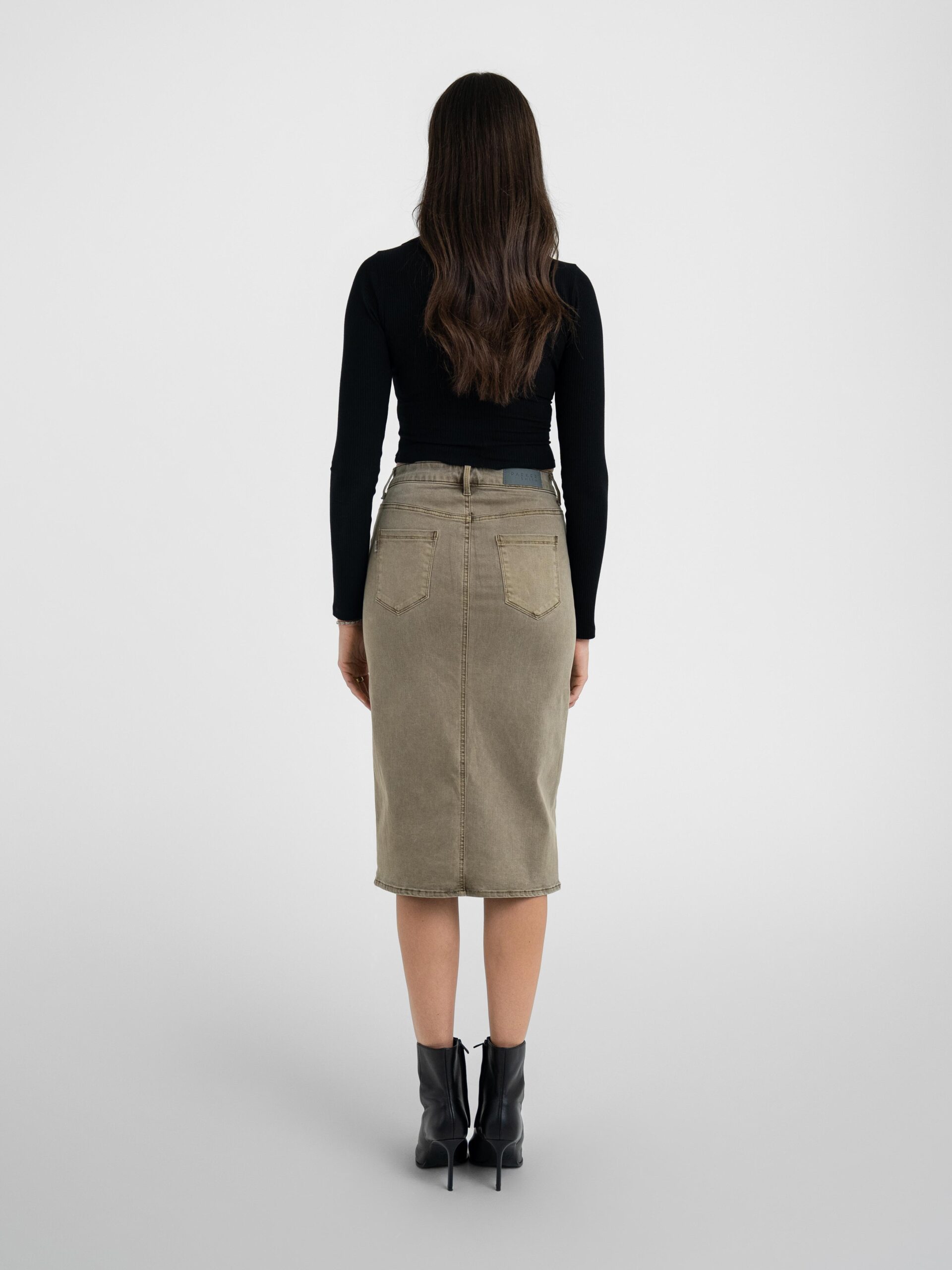 Button Fly Midi Skirt Army