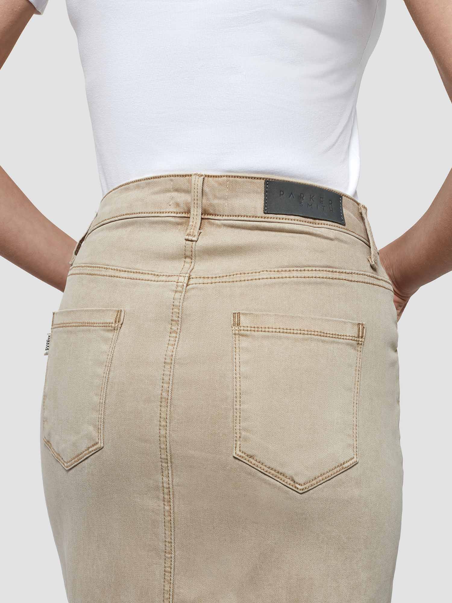 Button Fly Midi Skirt in Stone