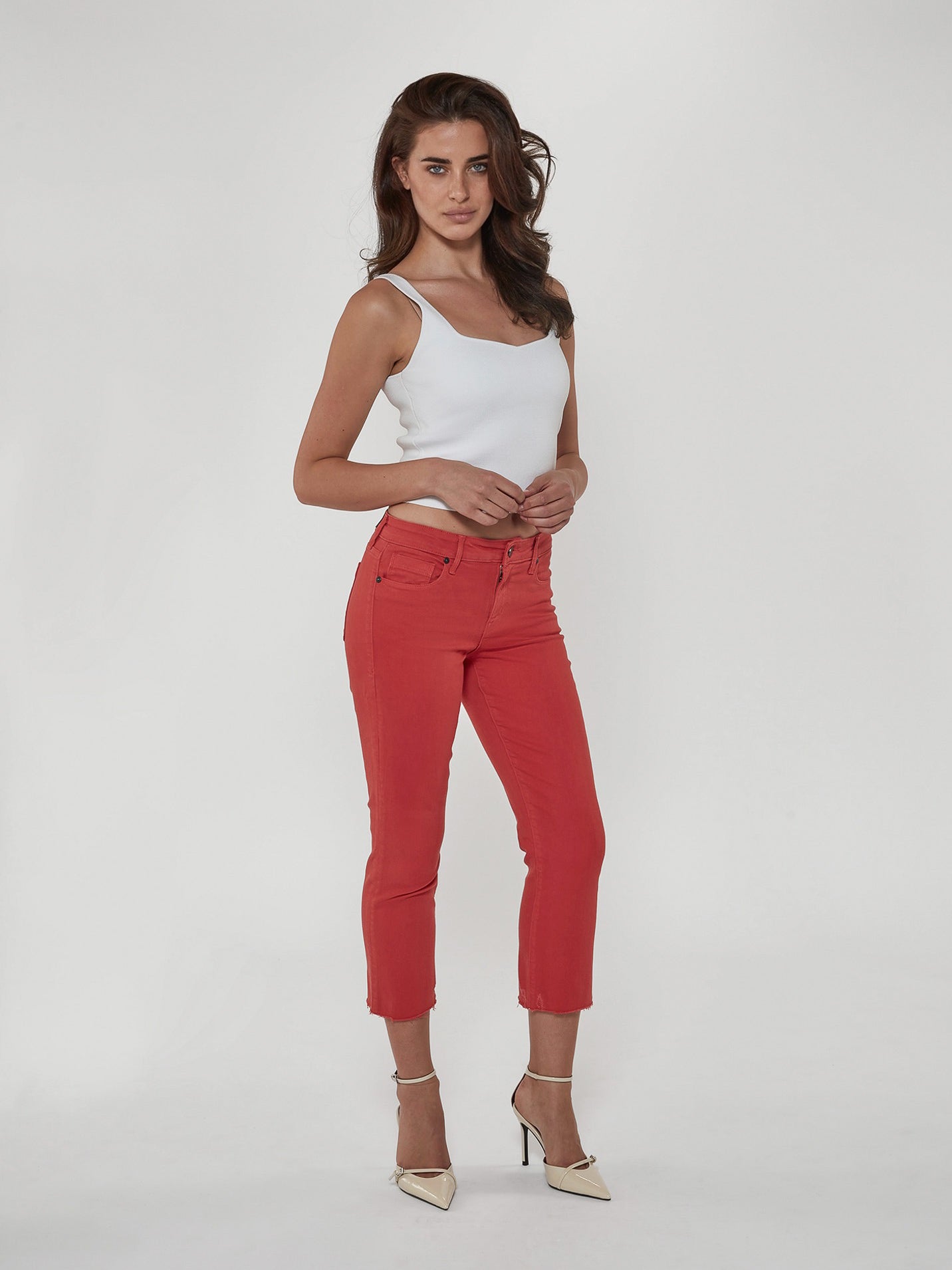 Byron Crop Straight w/Raw Hem in Watermelon