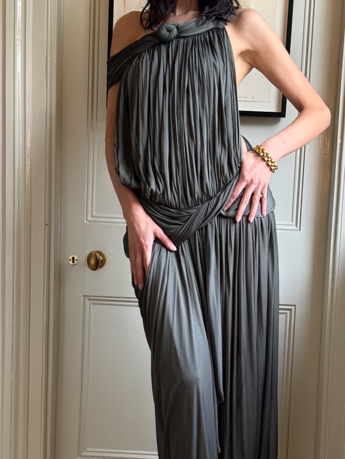 Draped Grecian Pleated Maxi Dress