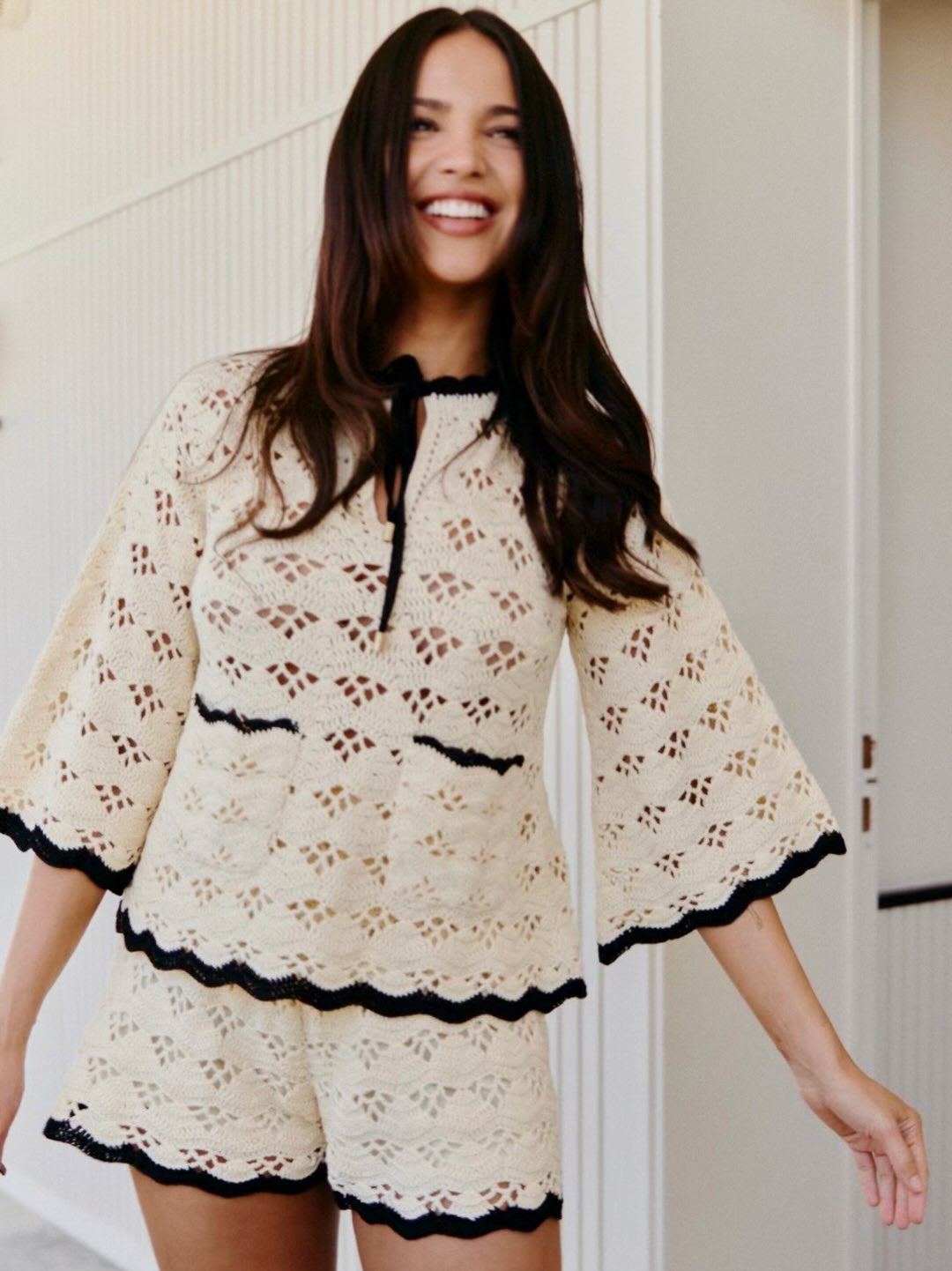 Crochet Knit Top & Shorts Set — Cream